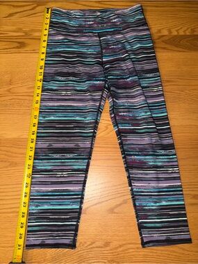Thread 4 Thought Crop Women’s Striped Active Leggings - Teal, Purple, Black